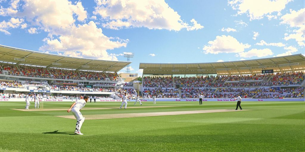 Australian cricket match in action on a sunny field