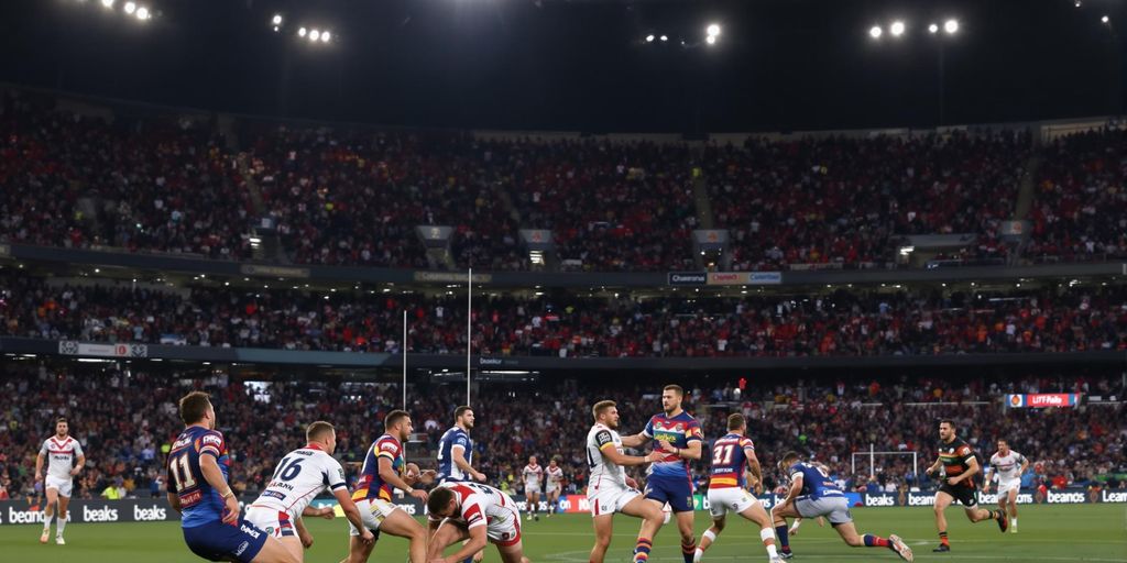 Rugby league players in action during a finals match