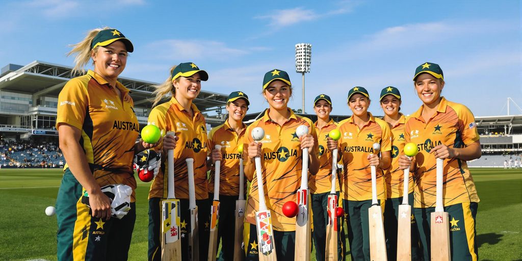 Australia women’s cricket team players on field in uniforms