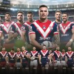 Sydney Roosters players from different eras on rugby field