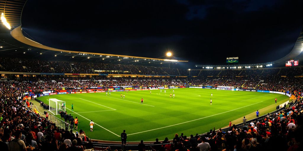 Socceroos players clash fiercely on a glowing night pitch together