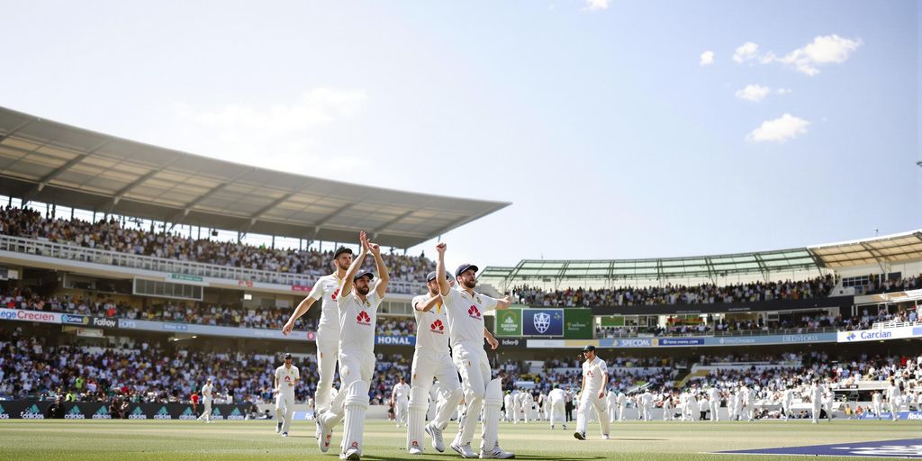 Australian cricket team playing on field during daylight match