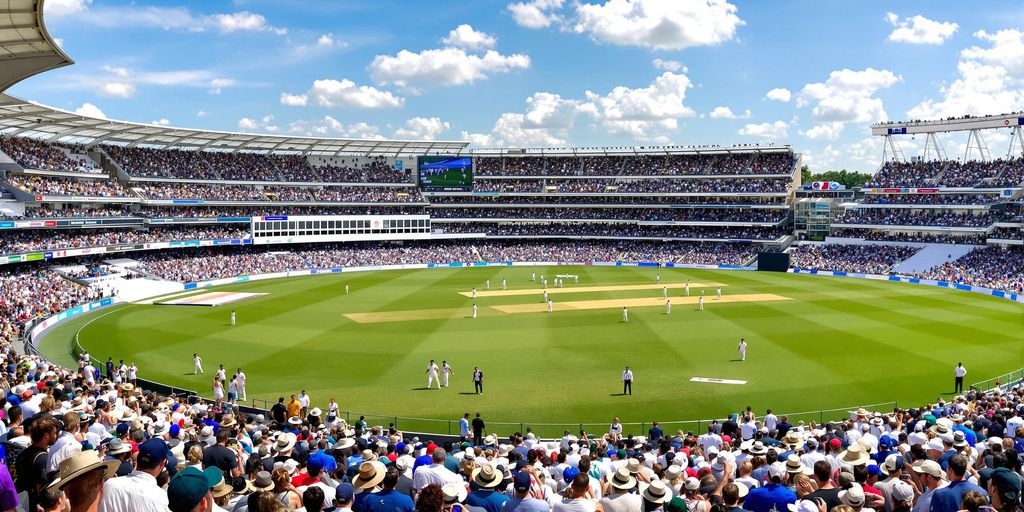 Australian Test cricket match in progress with sunny weather