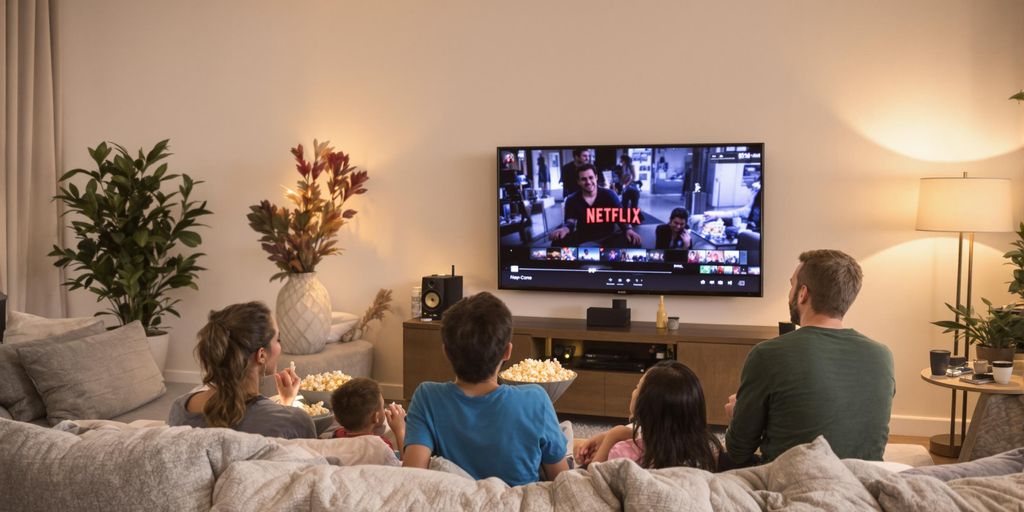 Family watching Netflix together in cosy living room