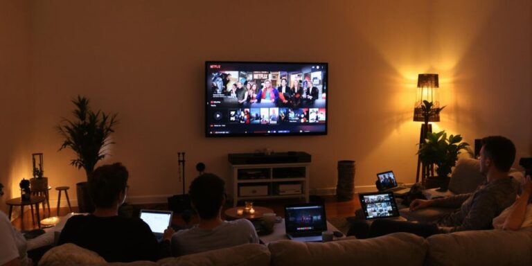 People watching Netflix together on different devices