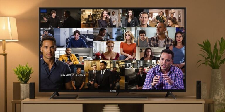Group of people watching TV with new Netflix shows