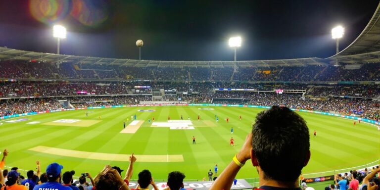 Cricket fans cheering at stadium during IPL 2025 match