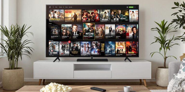 Cosy Aussie home with Netflix movies on TV screen