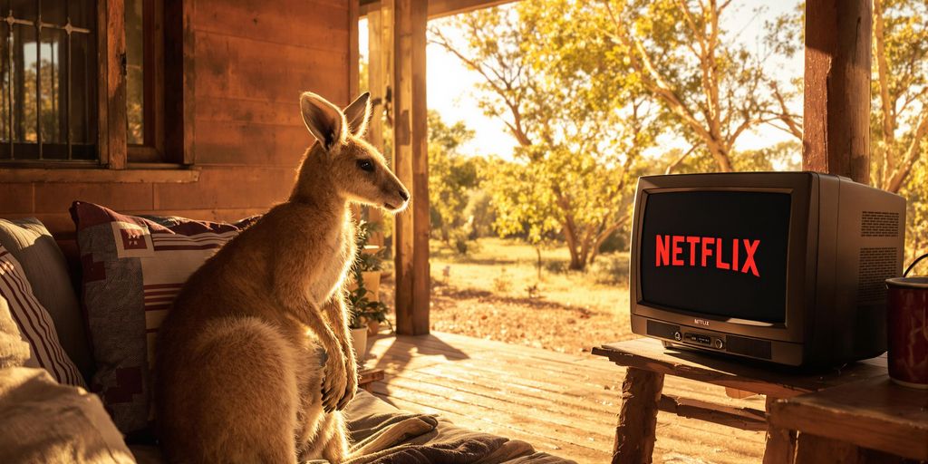 Kangaroo watching Netflix on outback TV.