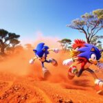 Sonic and Knuckles racing through an Australian outback.