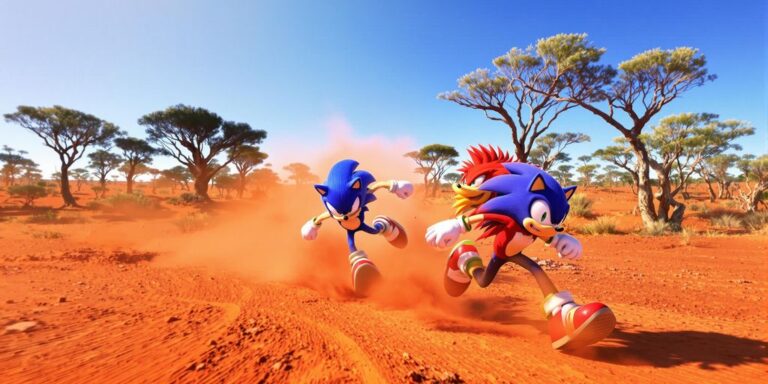 Sonic and Knuckles racing through an Australian outback.