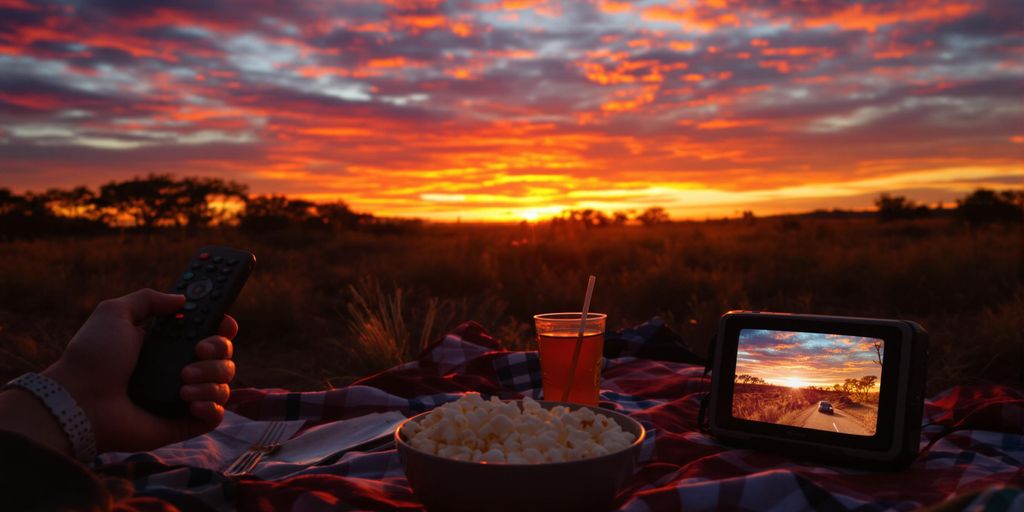 Outback sunset, a telly and popcorn